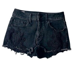 AMERICAN EAGLE Hi-Rise Shortie Jean Shorts Black Denim Lace Super Stretch Size 4